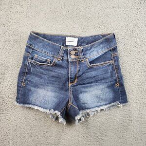 MUDD High Rise Shorty Cutoff Denim Shorts Women's 3 Juniors Frayed Hem Stretch